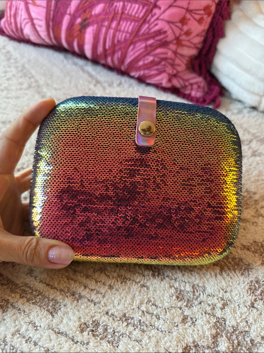 Iridescent Rainbow Sequin Evening Bag Color Shift Clutch - Picture 14 of 16